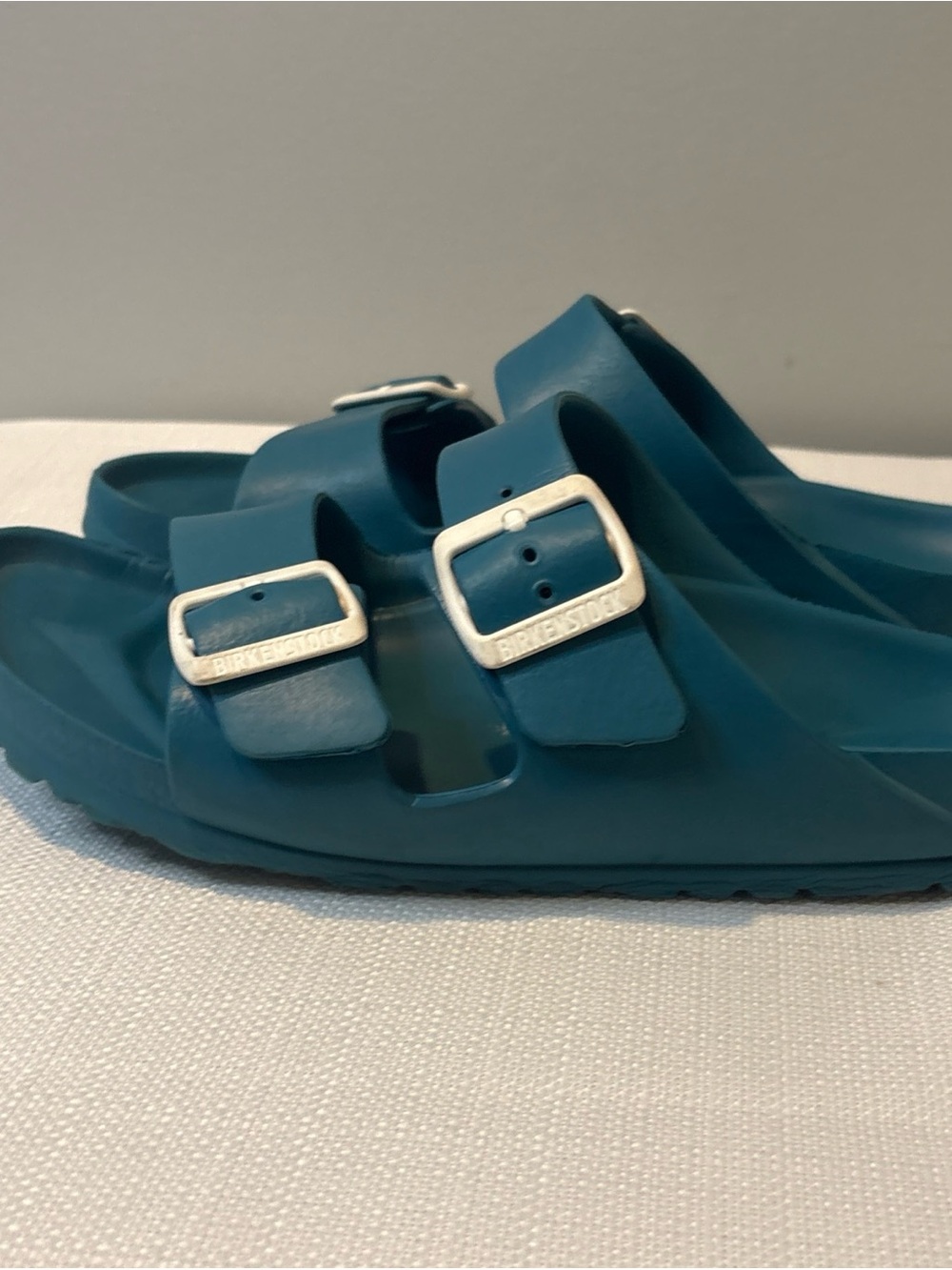 Birkenstock Arizona Teal Blue Two-Strap Slide Sandals - Picture 4 of 8